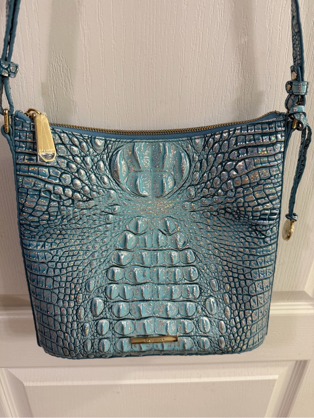 Brahmin Artic Blue Melbourne Croc-Embossed Leather Crossbody with Gold Hardware - Picture 2 of 15